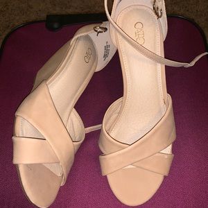 Cato Size 8W Nude Wedge Heels